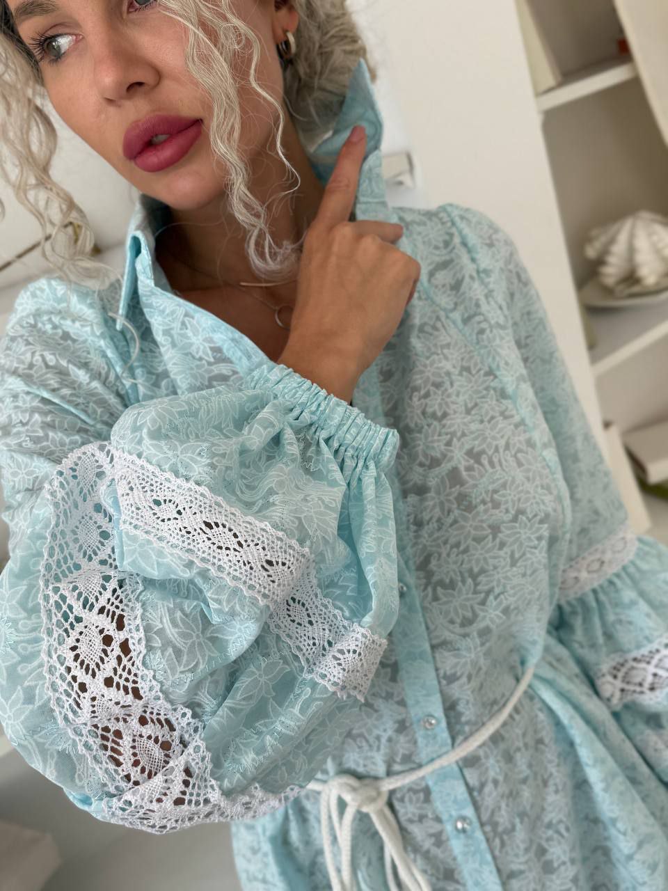 Сукня з прошви та мереживом — Небесний — 2